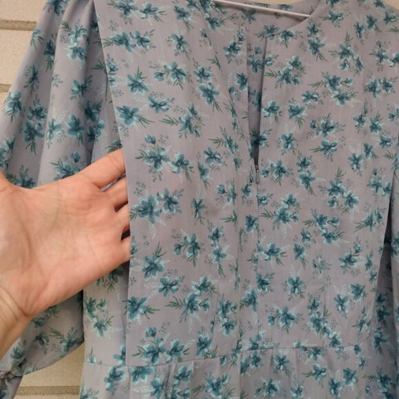 Amish Mennonite Cape Dress PLUS SIZE 43" B 42" W Gray Blue Floral Handmade - Picture 5 of 9